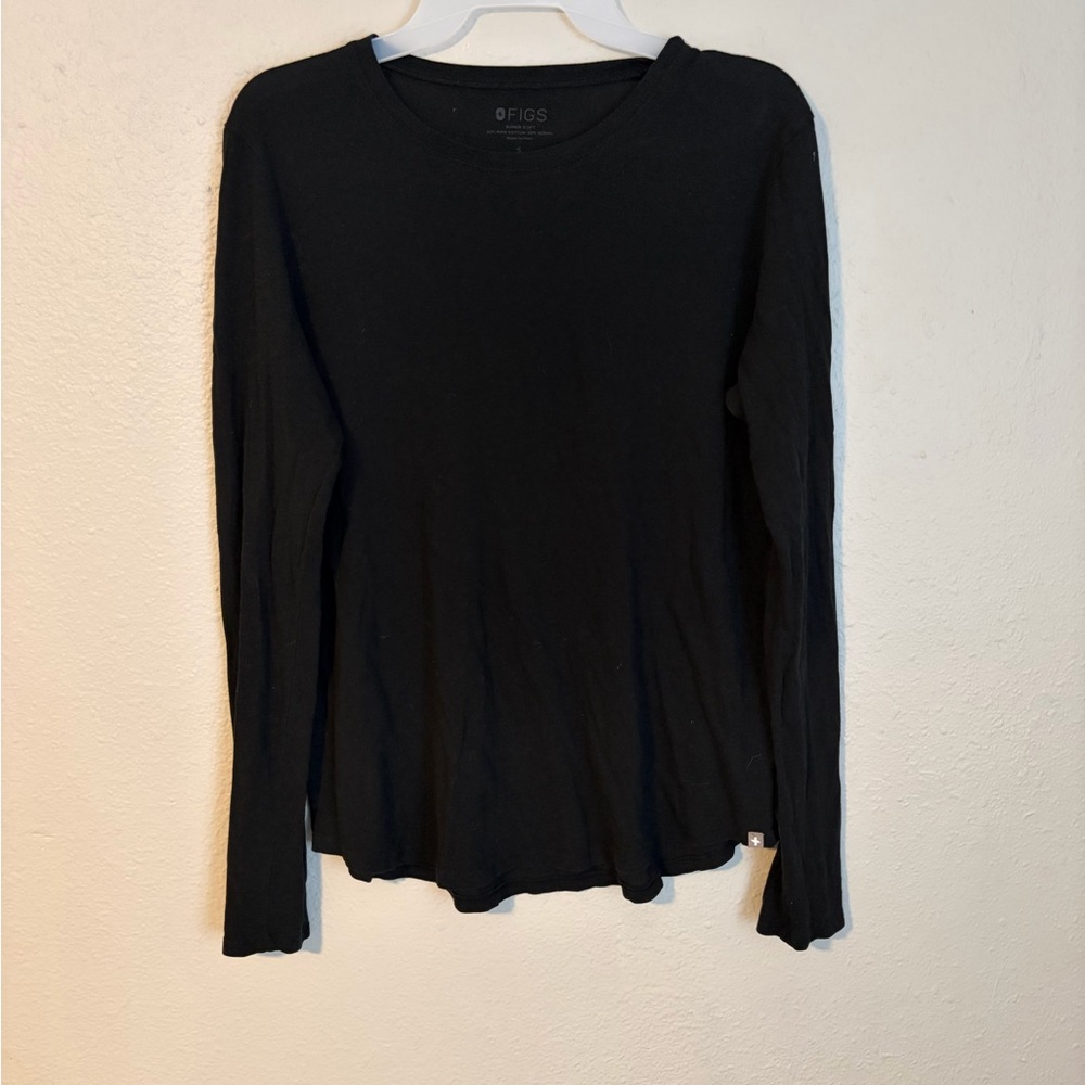 Figs Black Long Sleeve Crew Neck Top